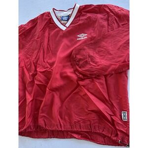 Umbro Vintage Red V-Neck Windbreaker Pullover Jacket Men's Large Soccer